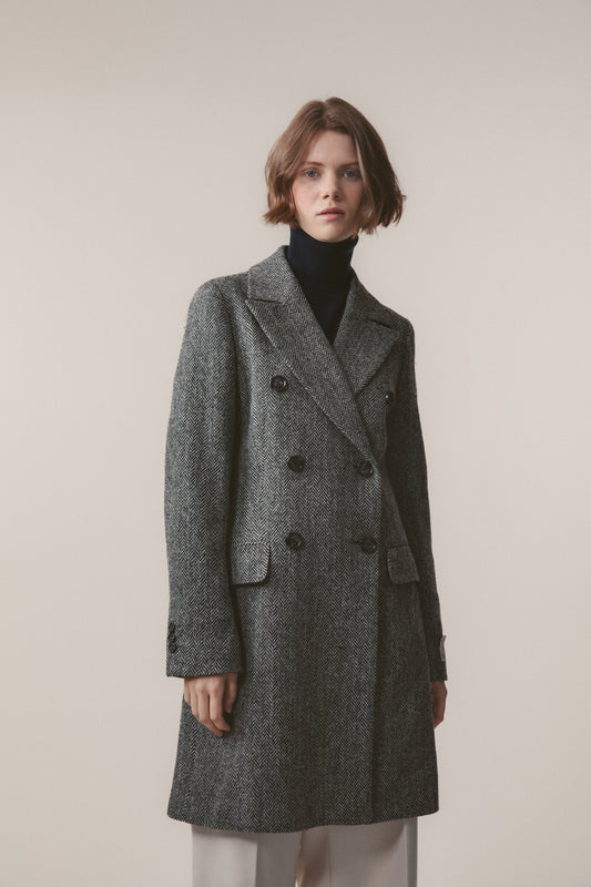 Women's Harris Tweed Melody Coat - Light Grey Herringbone