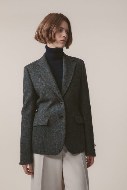 Women's Harris Tweed Heather Blazer - Grey Herringbone Rust Check
