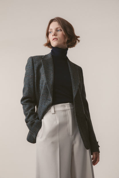 Women's Harris Tweed Heather Blazer - Grey Herringbone Rust Check