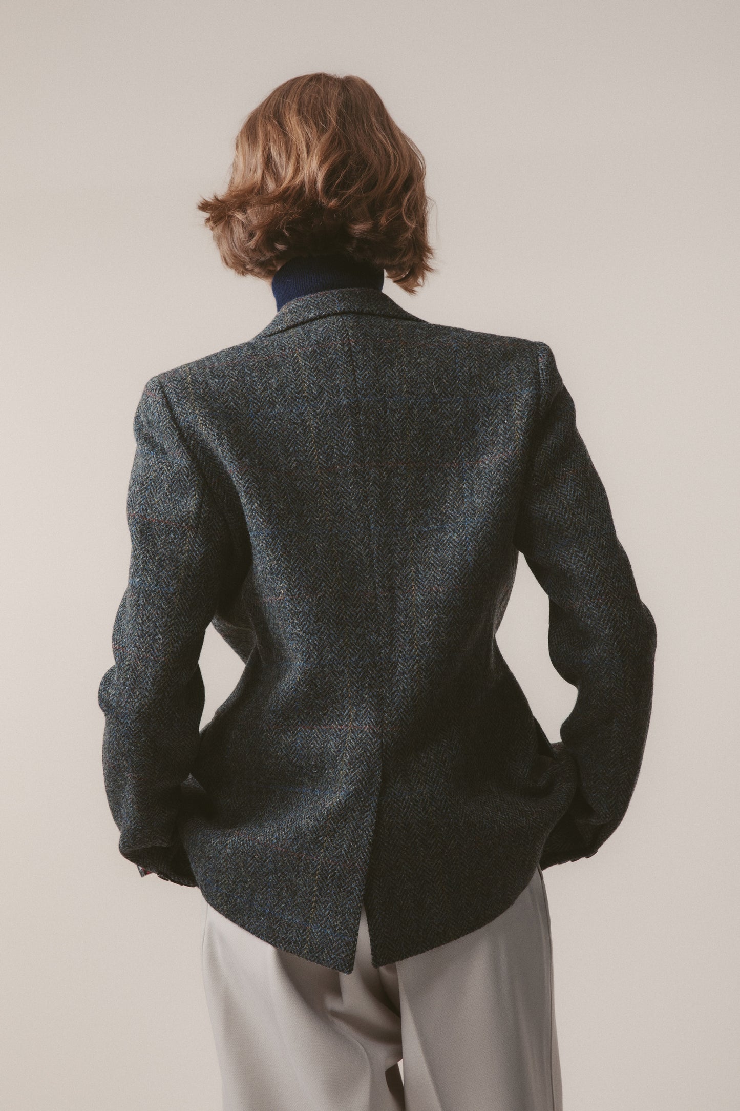 Women's Harris Tweed Heather Blazer - Grey Herringbone Rust Check