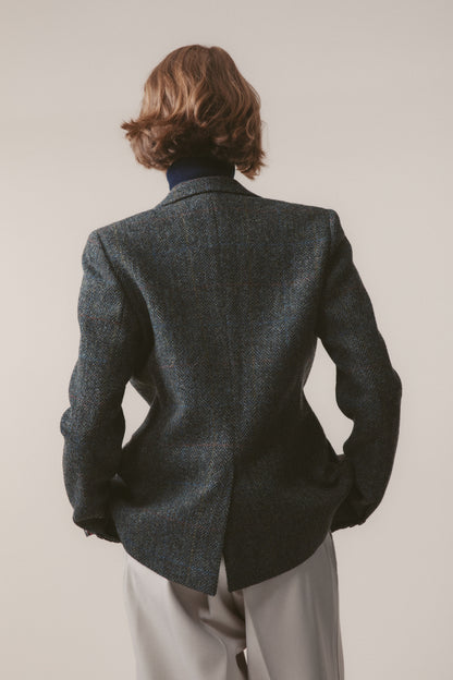 Women's Harris Tweed Heather Blazer - Grey Herringbone Rust Check