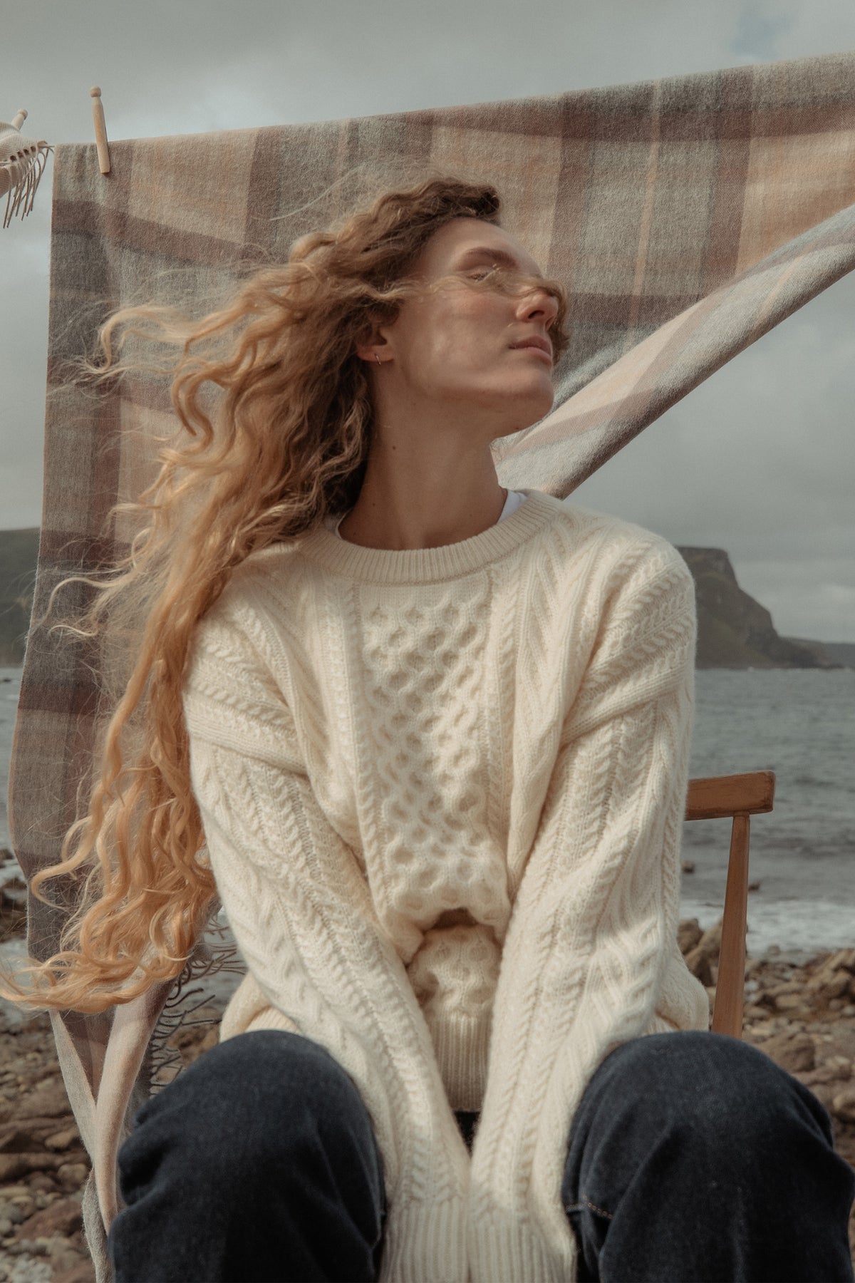 Women's Aran Cashmere Jumper - Cream