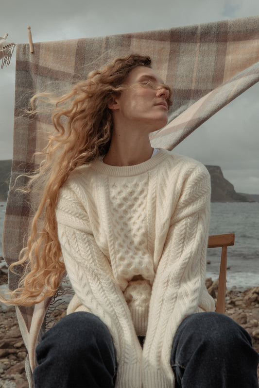 Women's Aran Cashmere Jumper - Cream