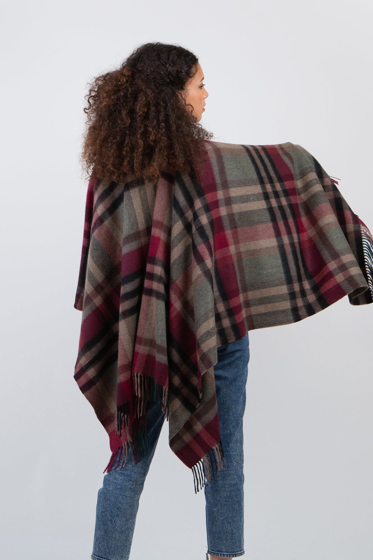 Tartan Cashmere Wrap - Burgundy Rust