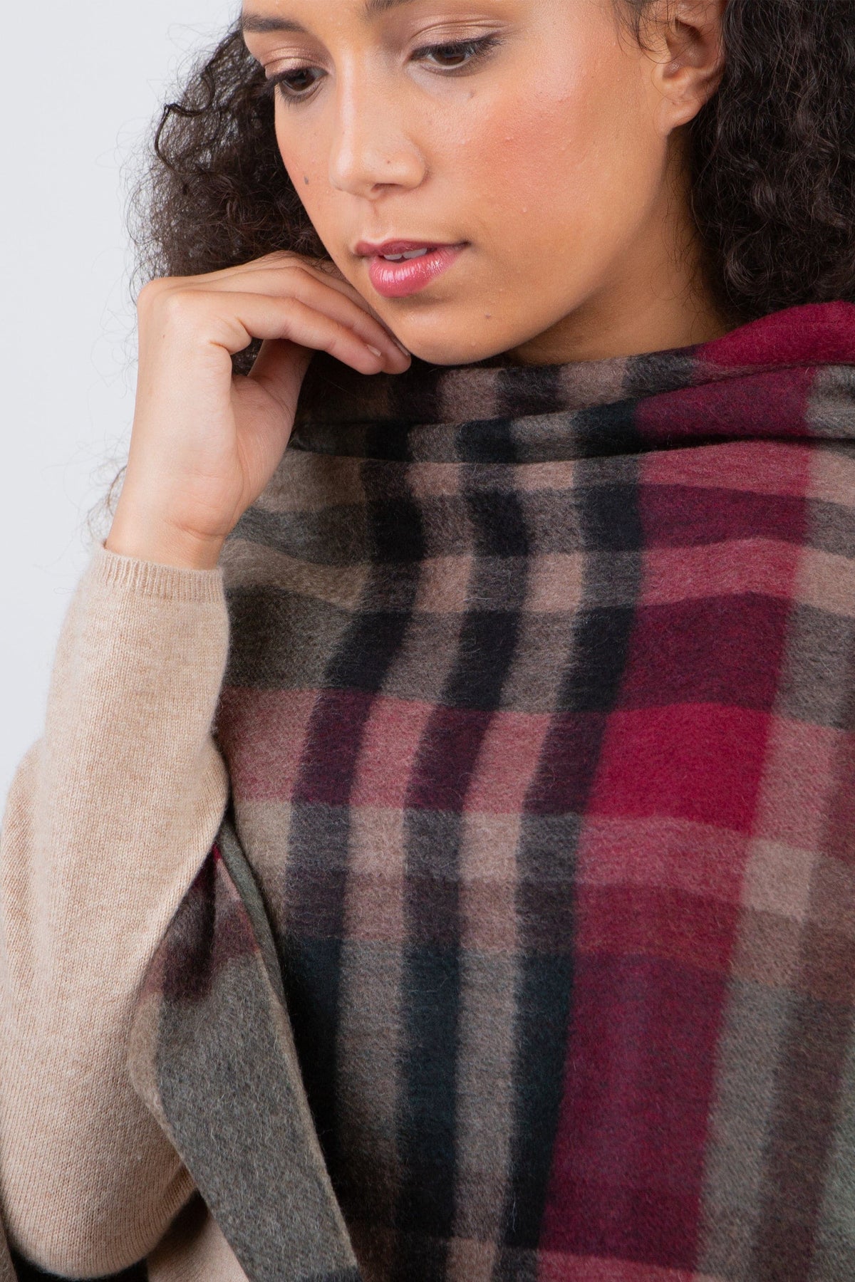 Tartan Cashmere Wrap - Burgundy Rust