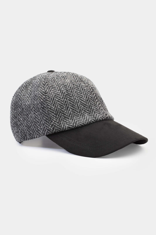 Harris Tweed Baseball Cap - Charcoal Herringbone