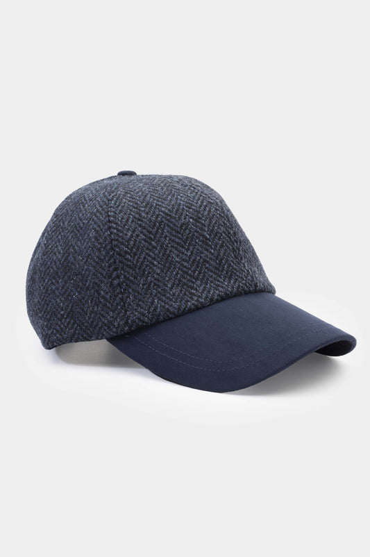 Harris Tweed Baseball Cap - Dark Navy Blue Herringbone