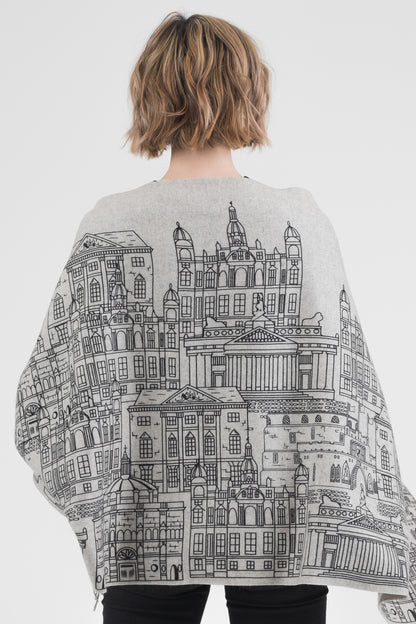Skyline Cashmere Double Sided Stole - Grey Repeat