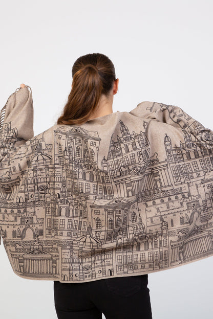 Skyline Cashmere Double Sided Stole - Beige Repeat