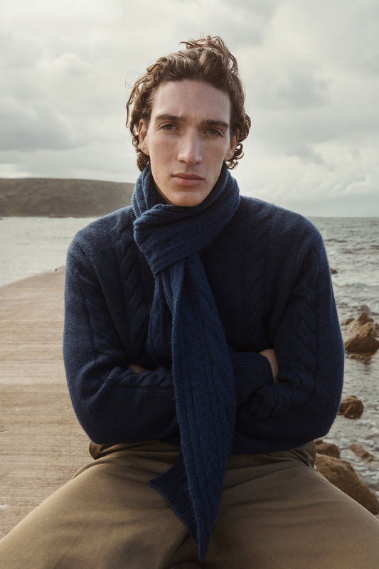 Cable Skinny Cashmere Scarf - Cosmos