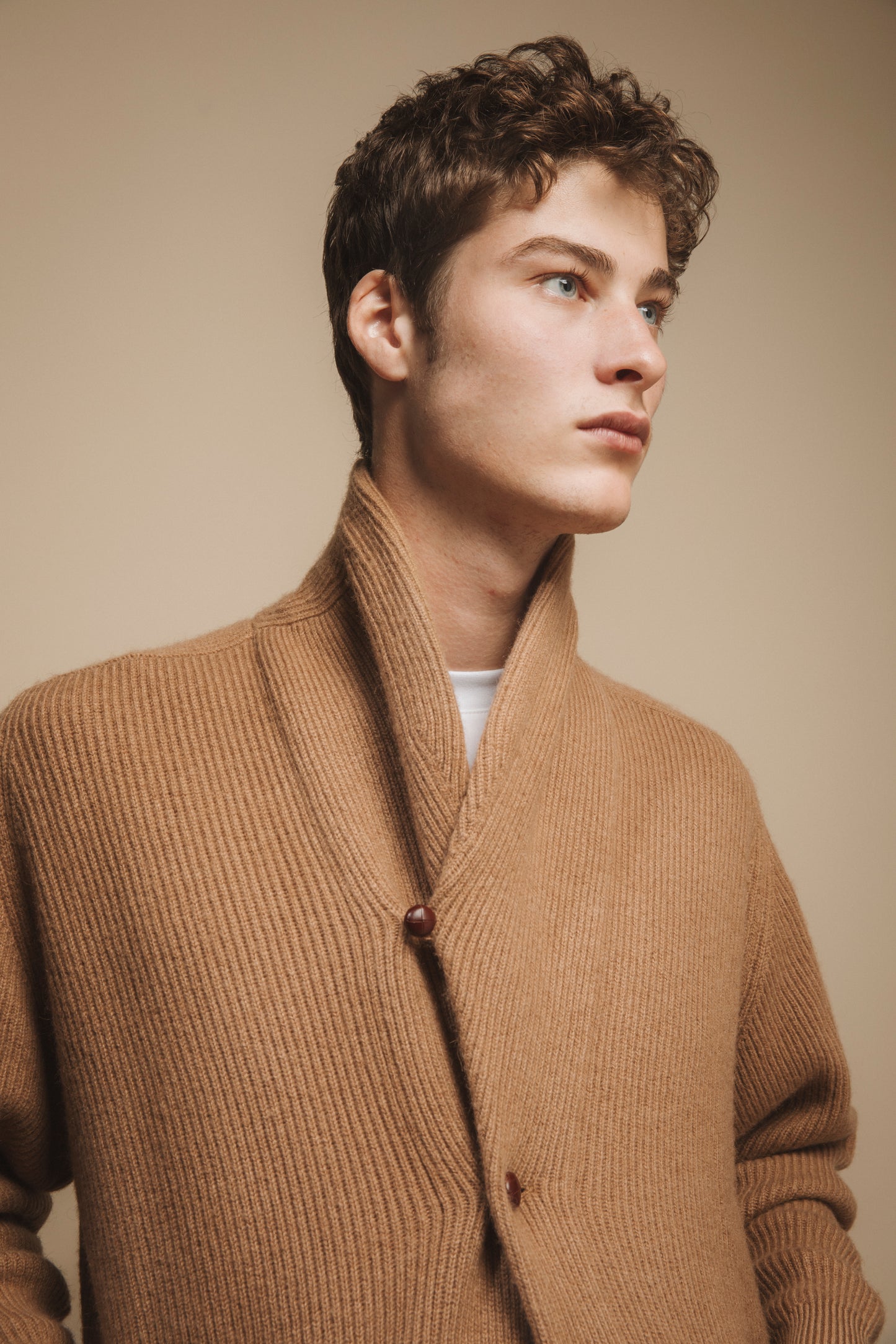 Made in Scotland Camelhair Shawl Cardi - Natural Camel
