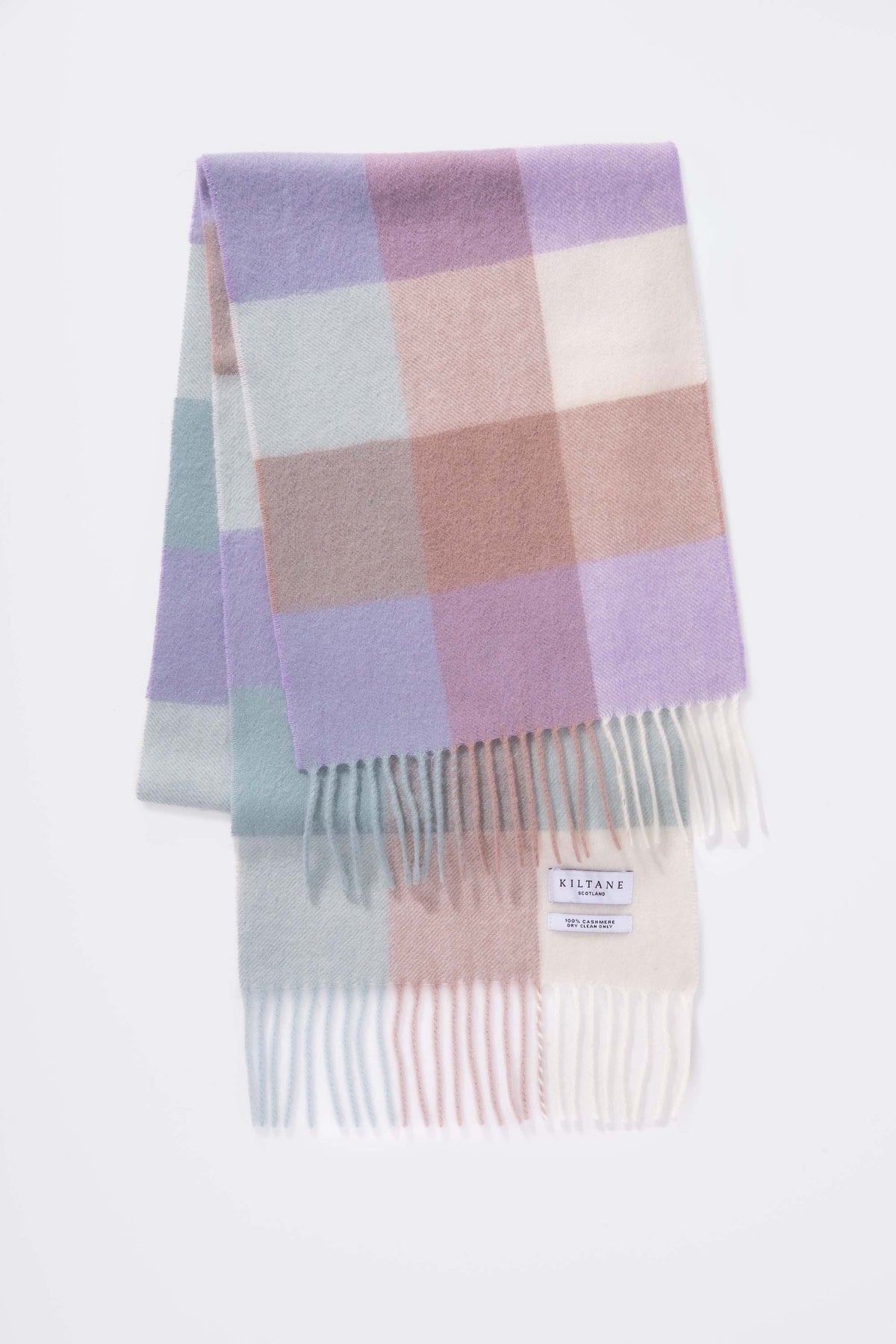3 Square Check Cashmere Scarf - Brume Lilac