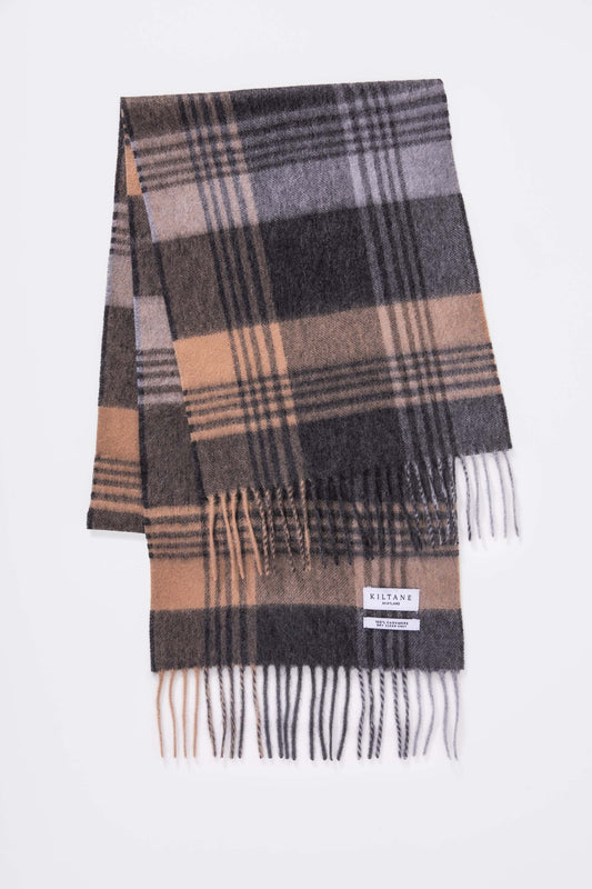 Square Check Cashmere Scarf - Grey Neutral Calton