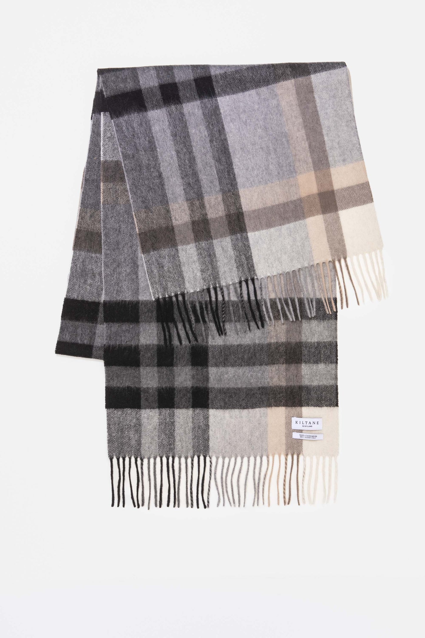 Tartan 2 Cashmere Wide Scarf - Black Grey