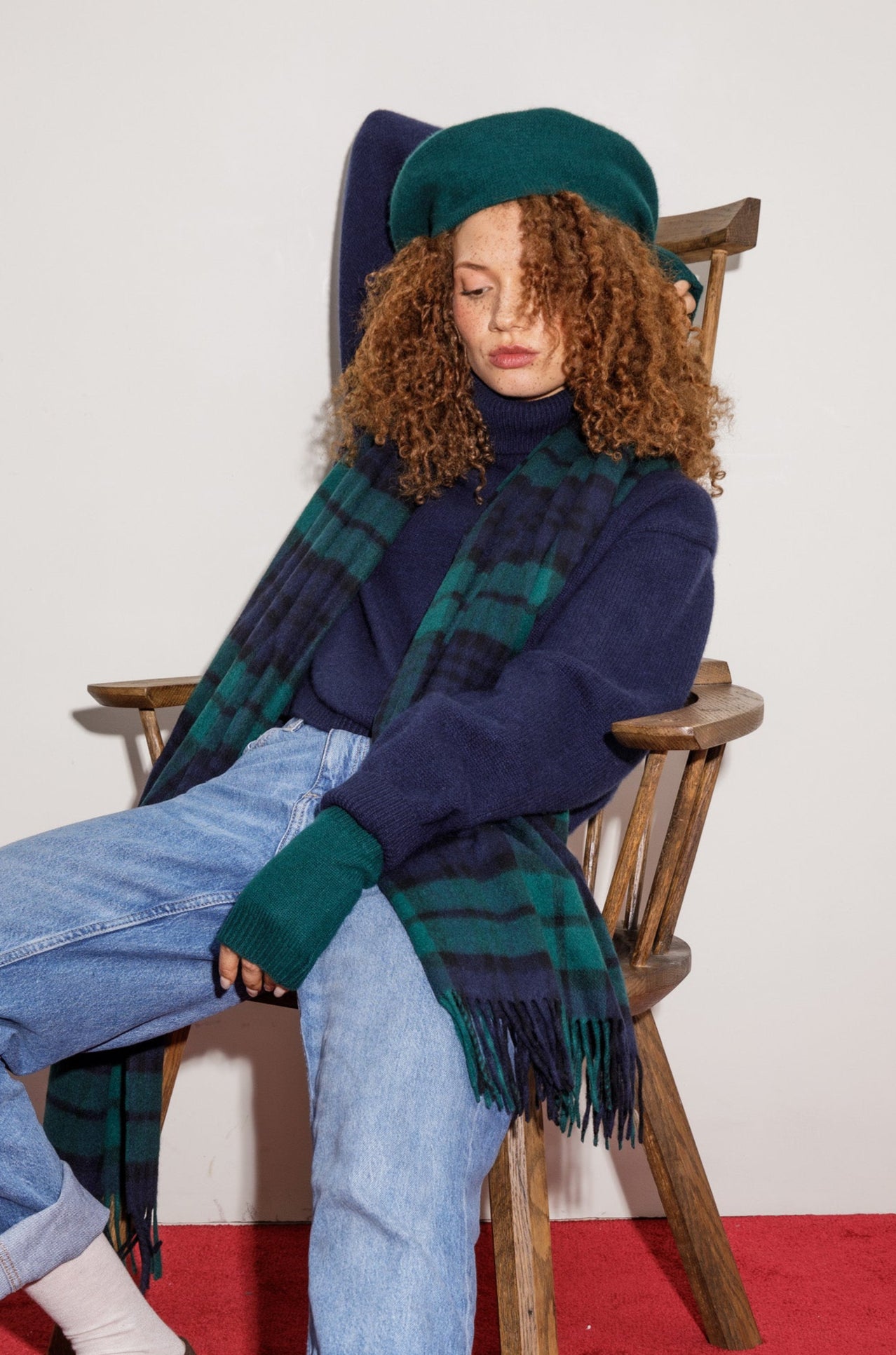 Cashmere Knitted Beret - Forest Green