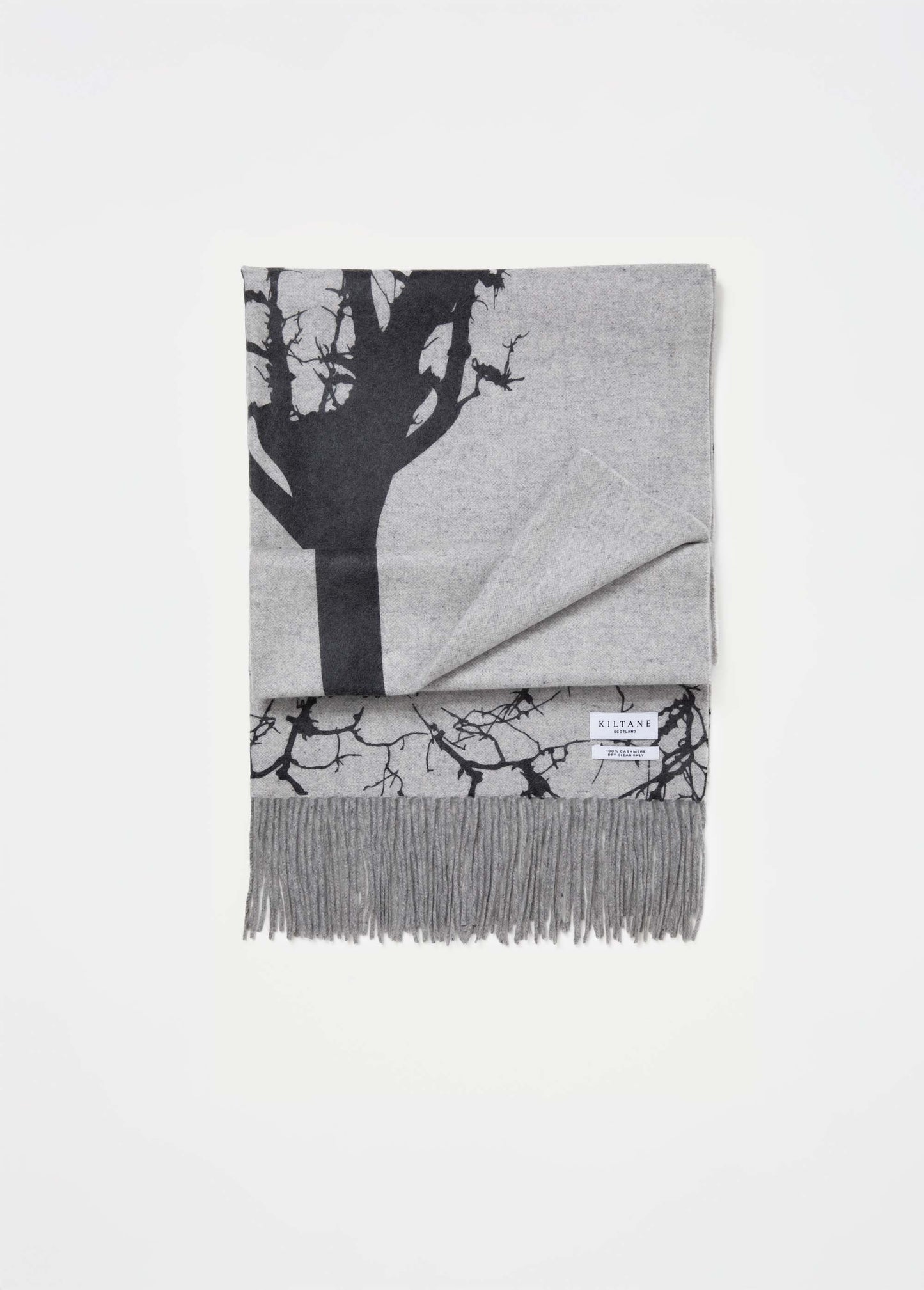 Tree Print Cashmere Double Sided Stole - Grey & Black