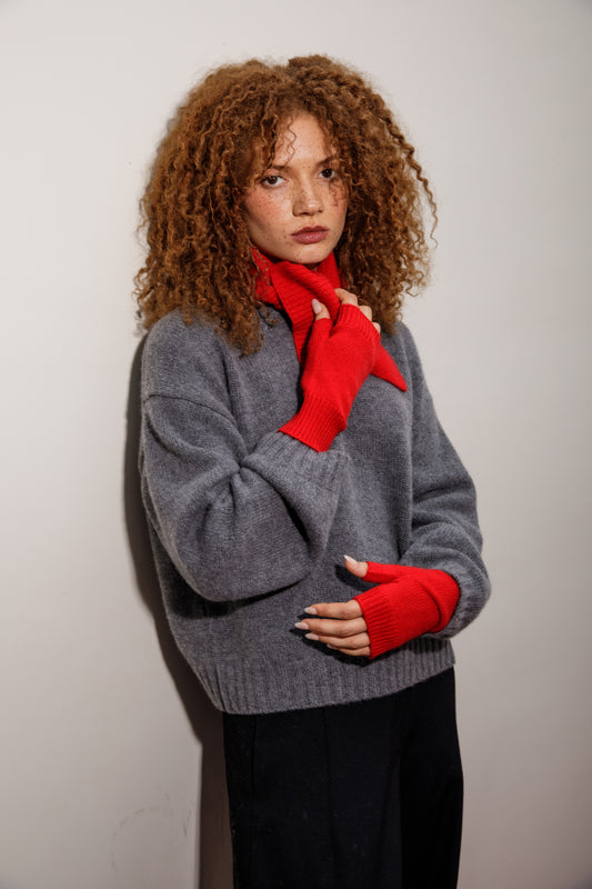 Cashmere Fingerless Mittens - Red