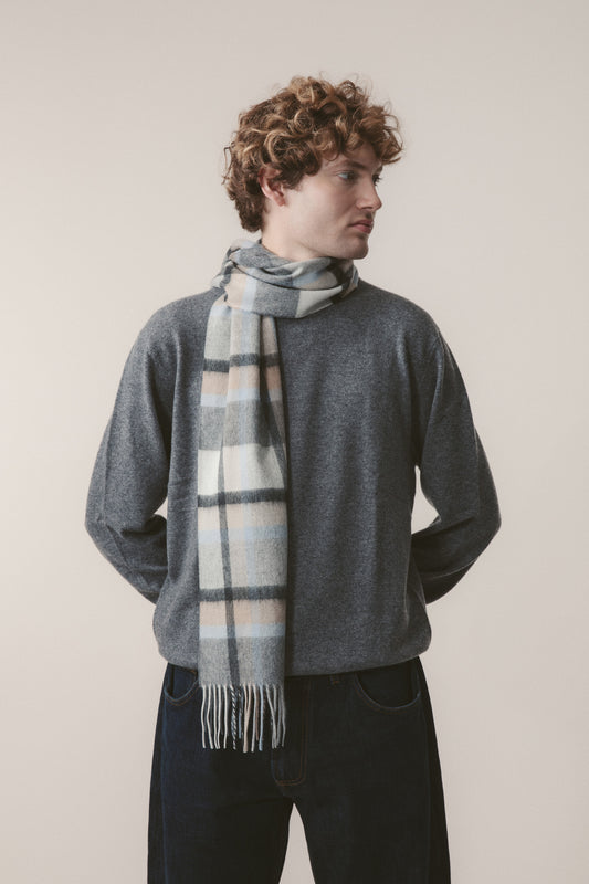 Princeton Check Cashmere Scarf - Blue