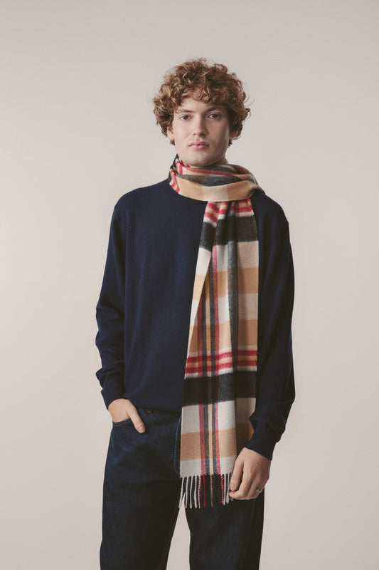 Square Check Cashmere Scarf - Camel