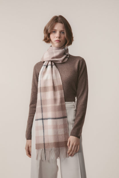 Contemporary Check Cashmere Scarf - Chocolate Blush