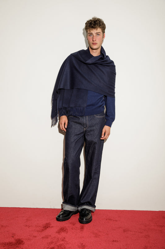 Solid Cashmere Stole - Dark Navy