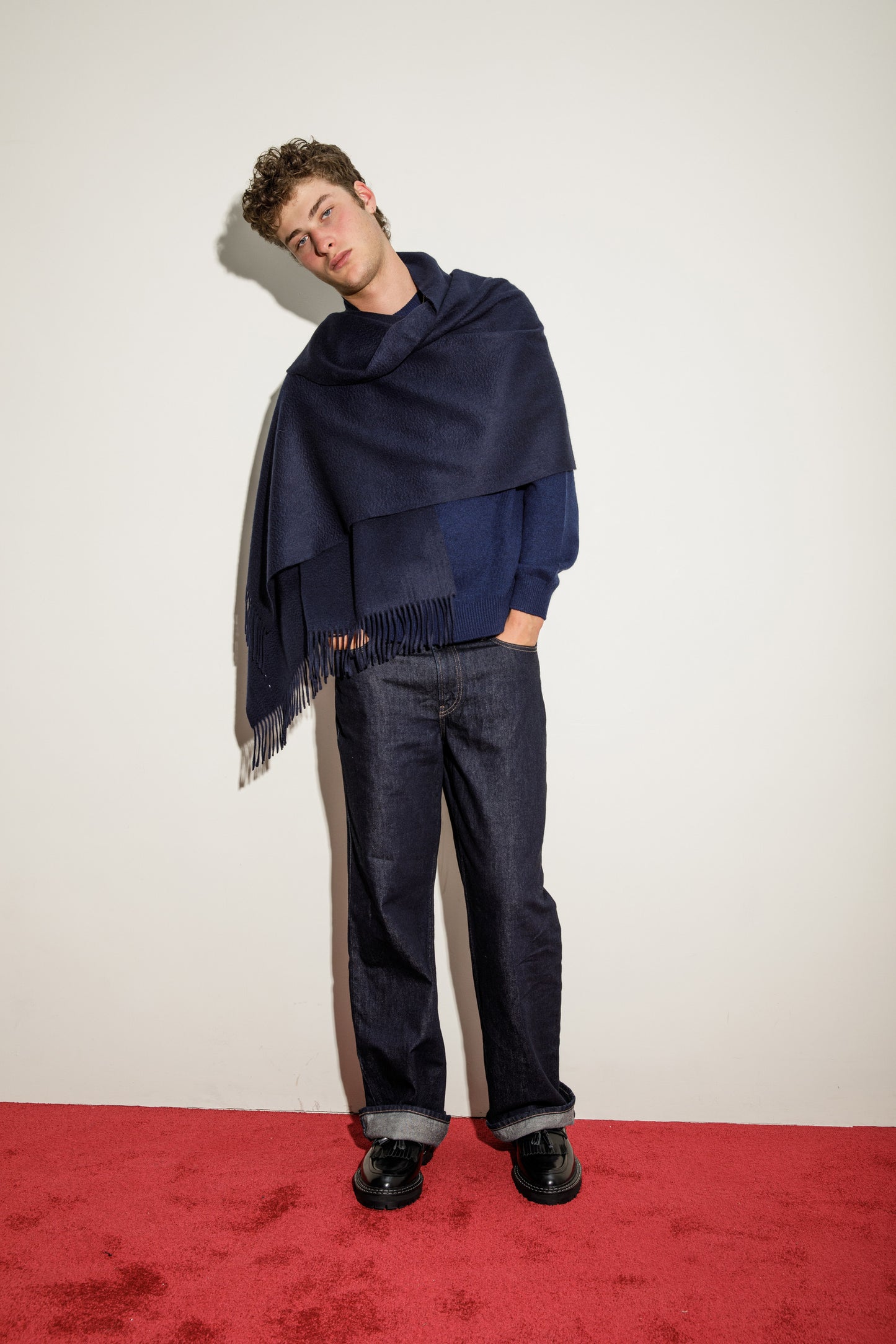 Solid Cashmere Stole - Dark Navy