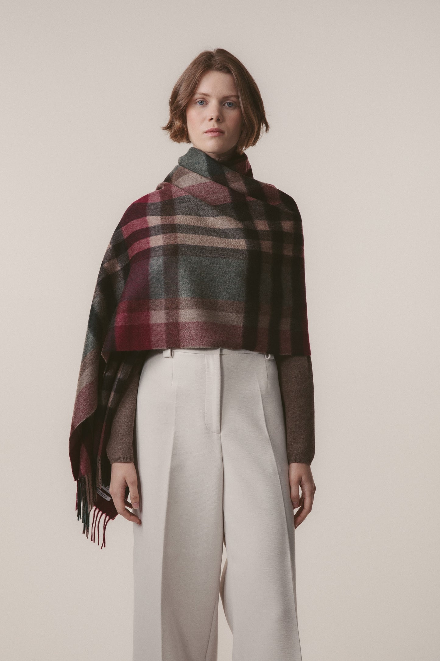 Tartan 2 Cashmere Stole - Burgundy Rust