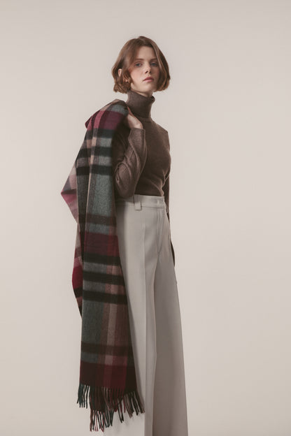 Tartan 2 Cashmere Stole - Burgundy Rust