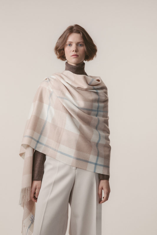 Contemporary Check Cashmere Stole - Champagne Pink