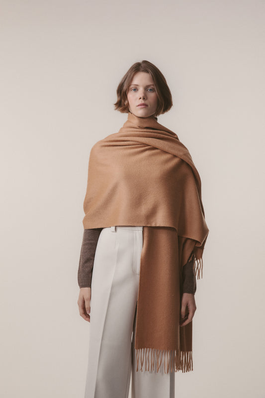 Solid Cashmere Stole - Dark Camel