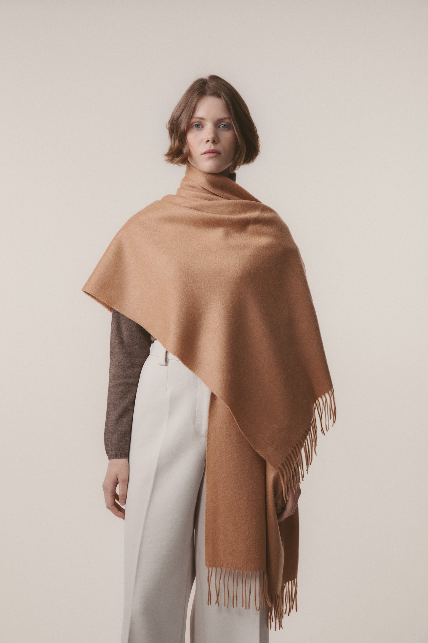 Solid Cashmere Stole - Dark Camel