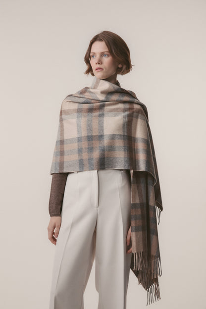Tartan 2 Cashmere Stole - Natural