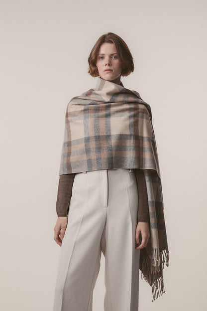 Tartan 2 Cashmere Stole - Natural