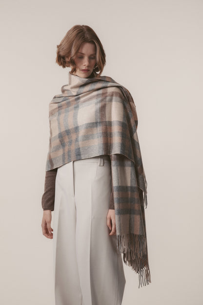 Tartan 2 Cashmere Stole - Natural