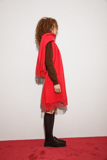 Solid Cashmere Wide Scarf - Chinese Red