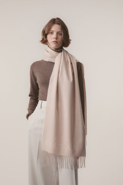 Kiltane Logo Cashmere Wide Scarf - White & Vicuna