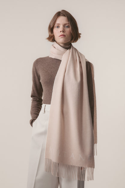 Kiltane Logo Cashmere Wide Scarf - White & Vicuna