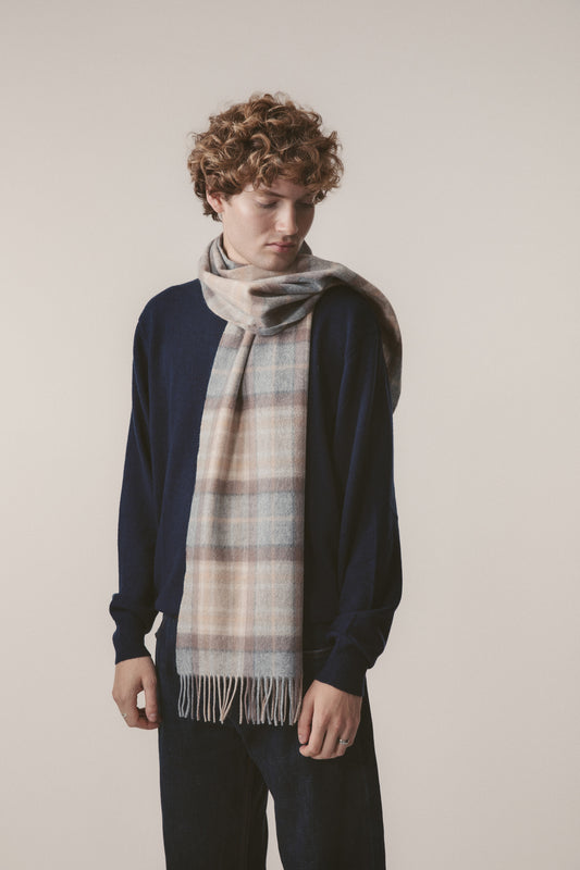 Heritage Tartan Cashmere Wide Scarf - Mackellar Natural