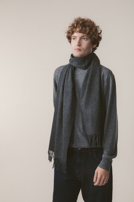 Solid Cashmere Wide Scarf - Steinway Grey