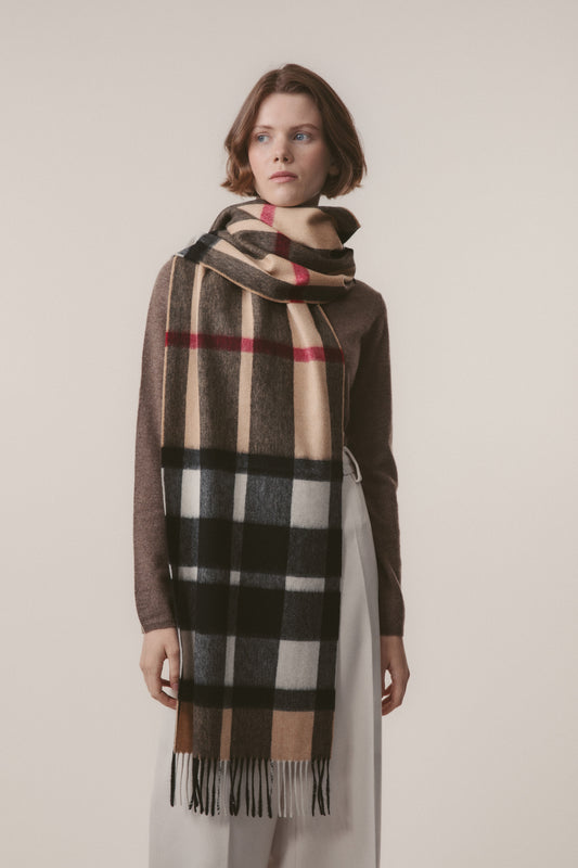 Exploded Camel Thompson Cashmere Wide Scarf