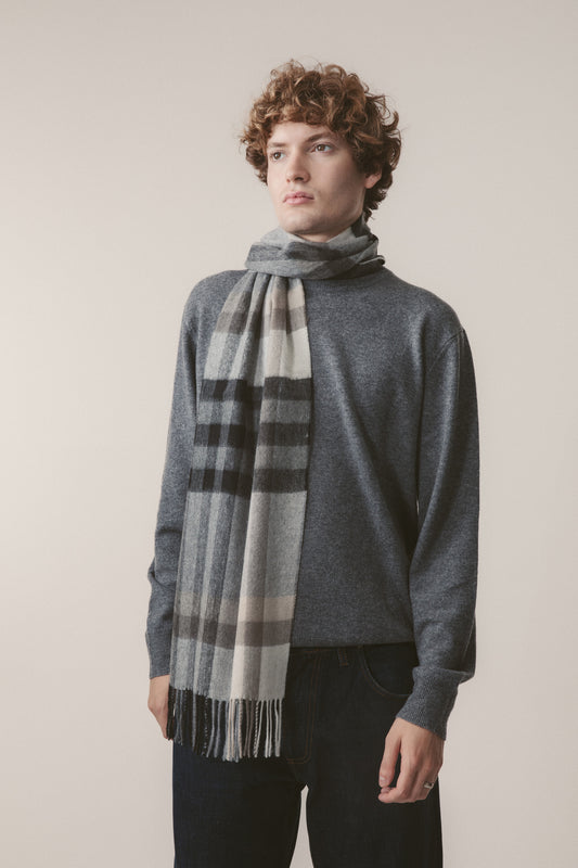 Tartan 2 Cashmere Wide Scarf - Black Grey