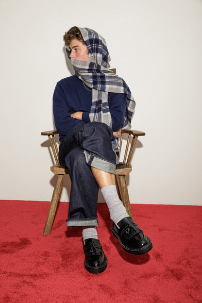 Heritage Tartan Cashmere Wide Scarf - Silver Bannockbane