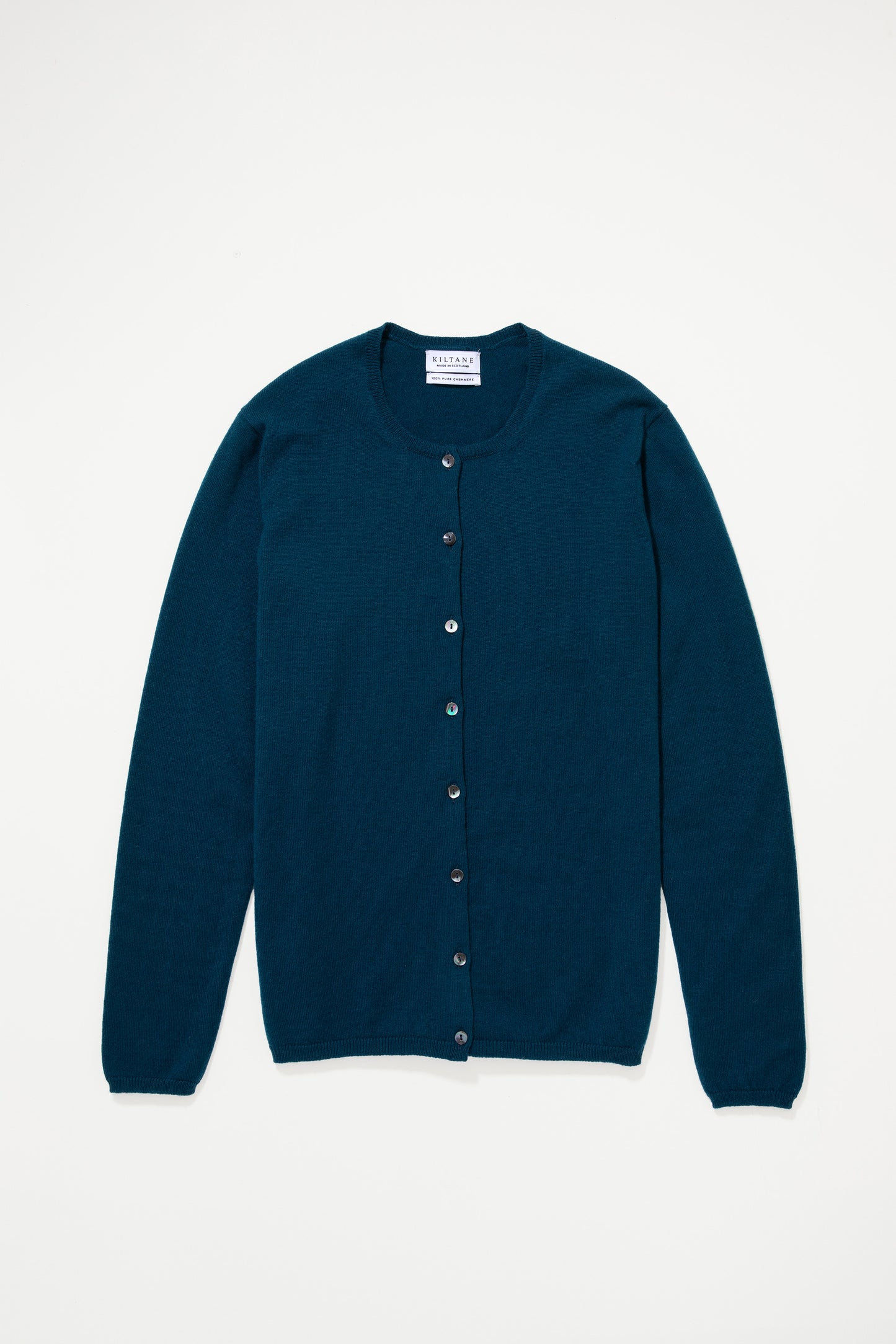 Made in Scotland Charlotte Cashmere High Button Cardigan - Petrol Blue