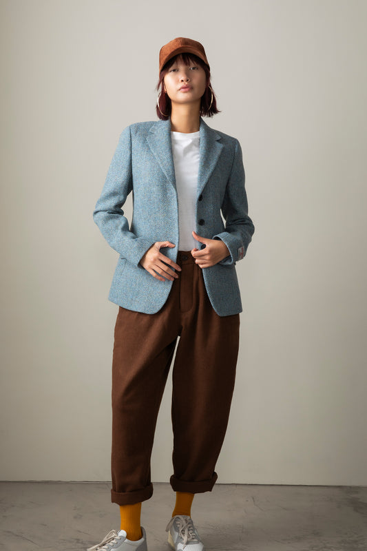 Women's Harris Tweed Claire Blazer - Light Blue Herringbone Mix
