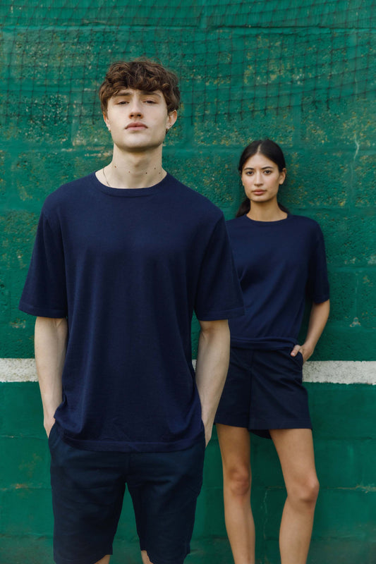 Unisex Boxy Cashmere T-Shirt - Classic Navy