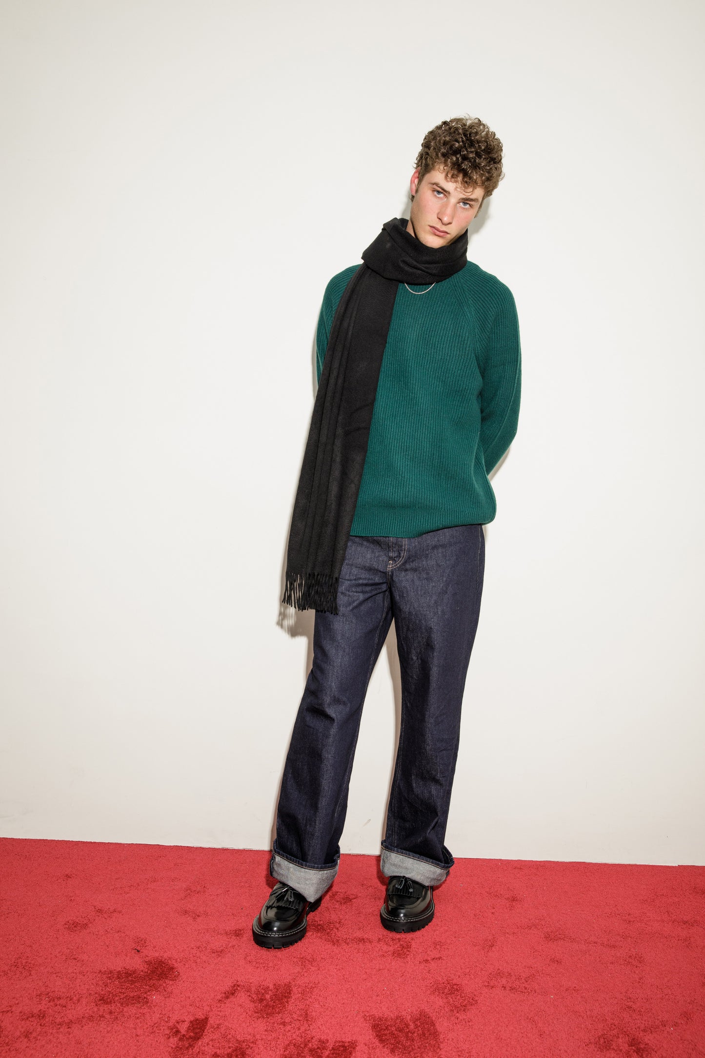 Fisherman Ribbed Cashmere Crew Neck - Forest Green
