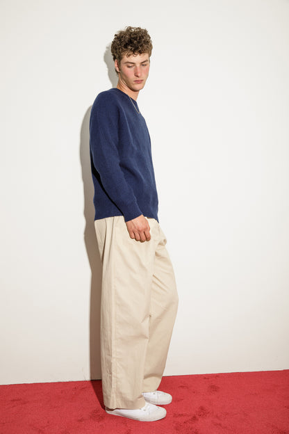 Fisherman Ribbed Cashmere Crew Neck - Navy