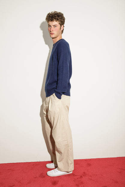 Fisherman Ribbed Cashmere Crew Neck - Navy