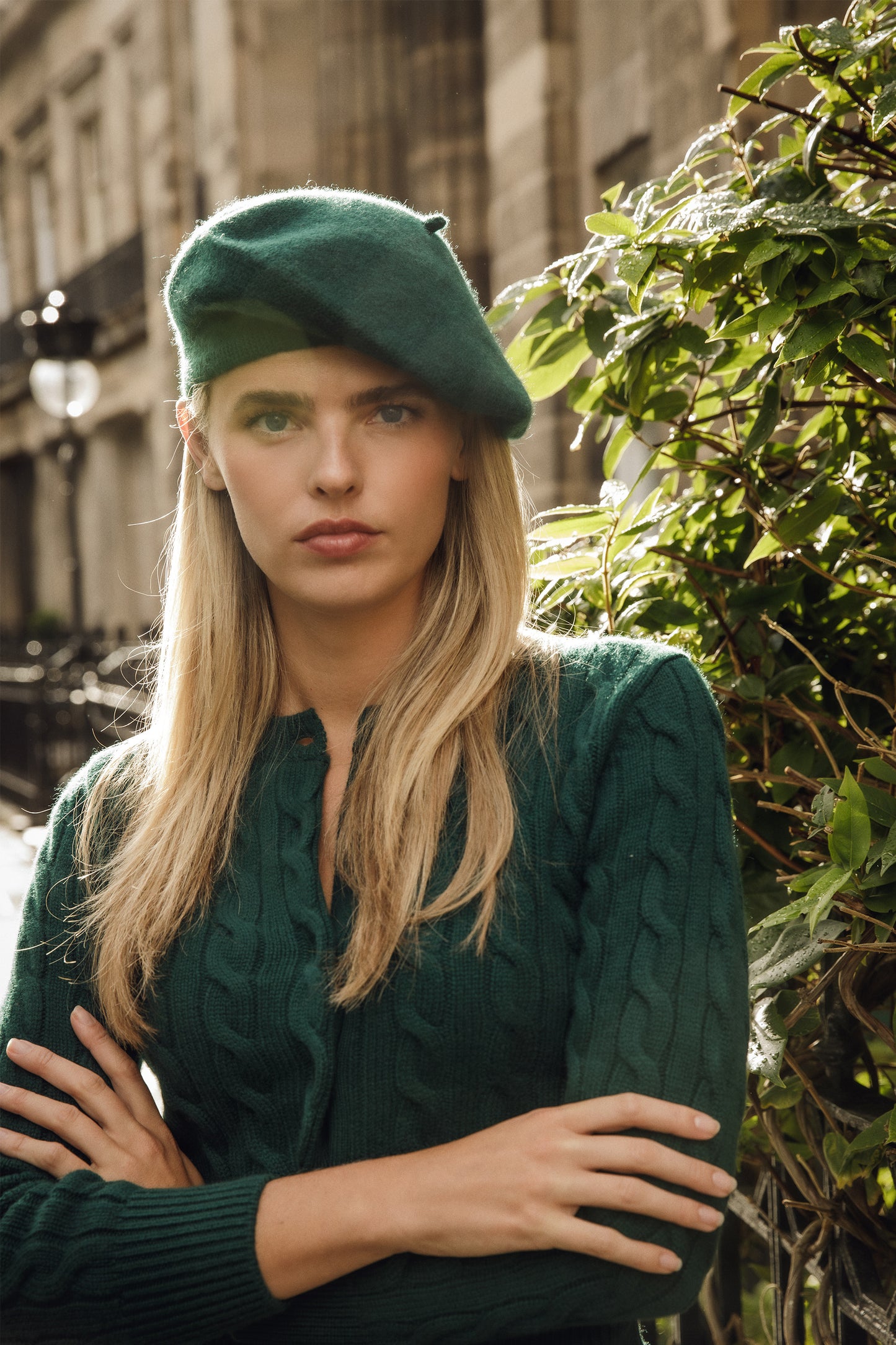 Cashmere Knitted Beret - Forest Green