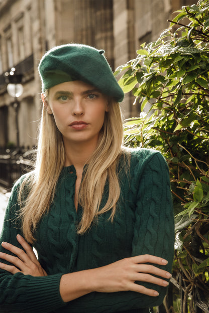 Cashmere Knitted Beret - Forest Green